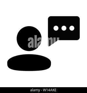 Consultation icon vector male person profile avatar with speech bubble symbol for discussion and information in flat color glyph pictogram illustratio Stock Vector