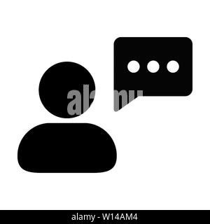 Answer icon vector male person profile avatar with speech bubble symbol for discussion and information in flat color glyph pictogram illustration Stock Vector