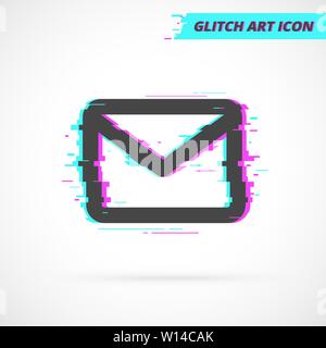 Mail Line Icon in Glitch Art Style. Mailing and message sign vector. Stock Vector