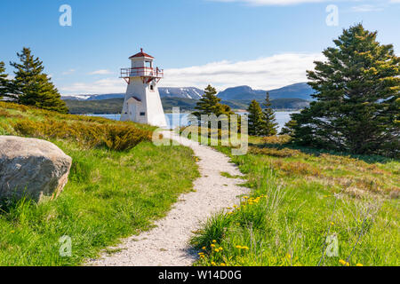 Woody Point Lighthouse on Bonne Bay in Newfoundland, Canada Stock Photo