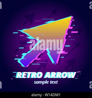 Arrow cursor glitched symbol in Pop art and glitch style. Mixed modern style click icon in gradient colors on bright retro art background with gradien Stock Vector