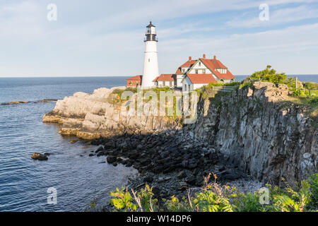 Historic Portland Head Lighthouse on Cape Anne near Portland, Maine Stock Photo