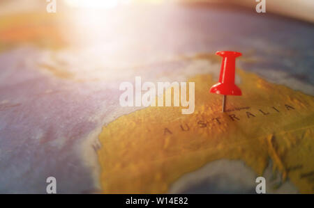 locations marked with red pin on world map Stock Photo