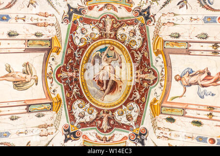 Florence, Italy - September 25, 2016: Detail of fresco, painted ceiling of the Uffizi Gallery. Stock Photo
