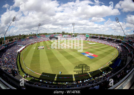 A general view of the match action during the ICC Cricket World Cup group stage match at Edgbaston, Birmingham. Stock Photo