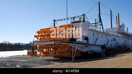 The historic paddle ship SS Klondike moored on the banks of the River Yukon in Whitehorse, Yukon, Canada Stock Photo