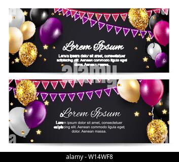 Color glossy balloons birthday party card background. vector illustration Stock Vector