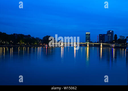 Lighted bridges on the River Main in Frankfurt am Main, Germany Stock Photo