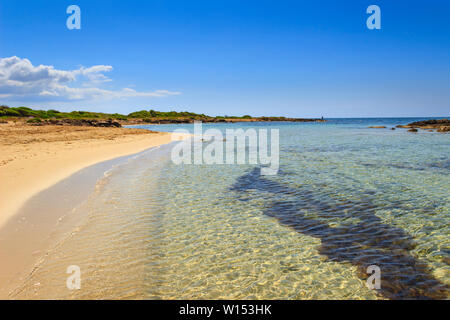 Salento coast: Lido Marini beach (Lecce). ITALY,(Apulia). Marine dunes dominated by clouds: sandy beach crowned by mediterranean scrub. Stock Photo