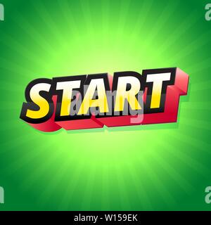 Start 3d extrude text font in modern pop art style on bright green glowing background. Stock Vector