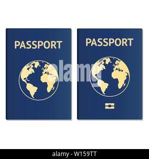 Passport document ID. International pass for tourism travel. Emigration passport citizen ID with globe. Vector icon Stock Vector