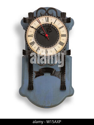Vintage wall clock isolated on white with clipping path for object. Stock Photo