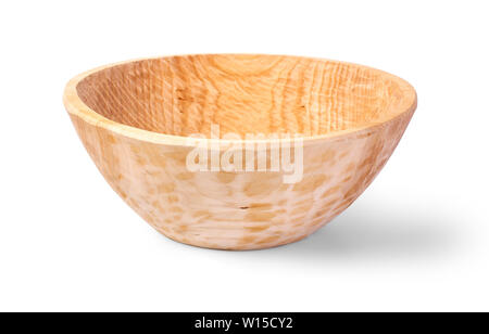 handmade carved wooden bowl isolated on white background with clipping path Stock Photo
