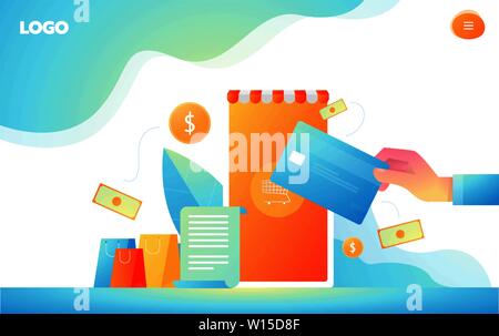 Isometric shopping online and payment online concepts. Internet payments, protection money transfer, online bank vector illustration. Stock Vector