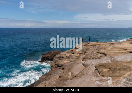 Stunning Spitting Caves vista on Oahu, Hawaii Stock Photo