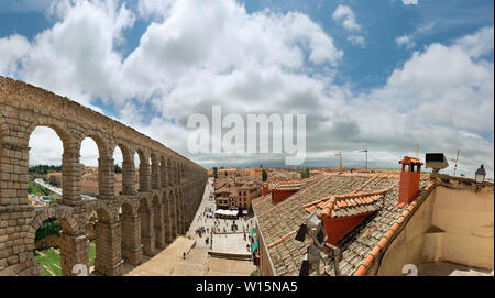 Beautiful, Roman Aqueduct in Segovia Spain Stock Photo