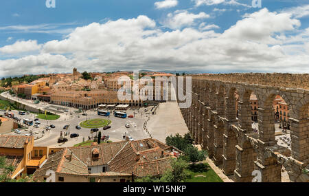 Beautiful, Roman Aqueduct in Segovia Spain Stock Photo