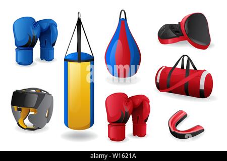 Boxing equipment set isolated, sport fight, MMA concept Stock Vector