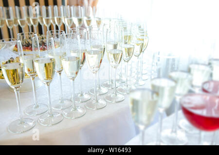 Champagne in the glases on the buffet table Stock Photo