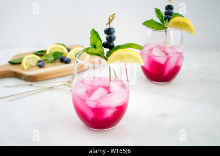 Sparkling Blueberry Lemonade with Garnish Stock Photo