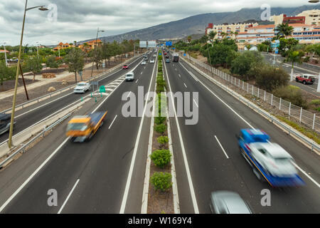 City traffic. The route for the movement of cars, highway, visew from a height. Cars Drive at high speed.. Copy space for text. Stock Photo