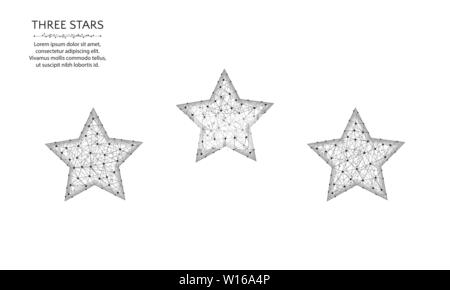 Three stars low poly design, Rating sign in polygonal style, favorite wire frame vector illustration on a white background Stock Vector