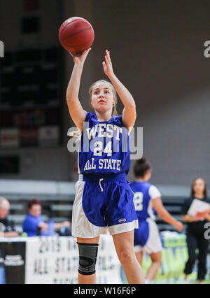 Basketball action at the Washington State 2A and 3A All Star Game in Liberty Lake, Washington. Stock Photo