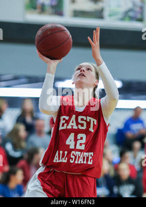 Basketball action at the Washington State 2A and 3A All Star Game in Liberty Lake, Washington. Stock Photo