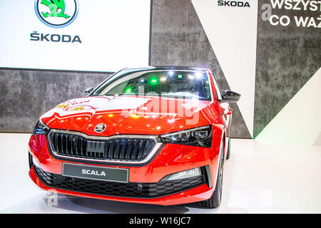 Poznan, Poland, March 2019: all new Skoda Scala at Poznan International Motor Show, small family car produced by Czech automaker Skoda Auto Stock Photo