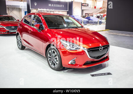 Poznan, Poland, March 2019 red Mazda 2 Hakone, Poznan International Motor Show, Fourth generation, DJ, Demio, Hatchback, manufactured by Mazda Stock Photo