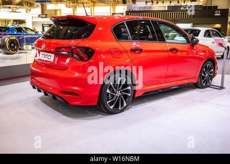 Poznan, Poland, March 2019: red Fiat Tipo Hatchback (5-door) at Poznan International Motor Show, manufactured and marketed by Fiat Stock Photo