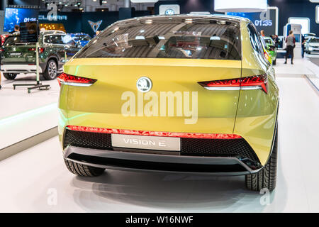 Poznan, Poland, March 2019 Skoda VISION E concept prototype car, Poznan International Motor Show purely electrically driven Skoda concept Stock Photo