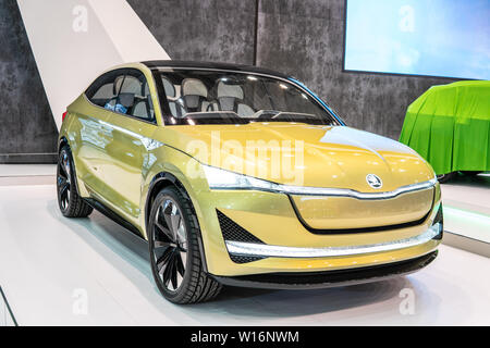 Poznan, Poland, March 2019 Skoda VISION E concept prototype car, Poznan International Motor Show purely electrically driven Skoda concept Stock Photo