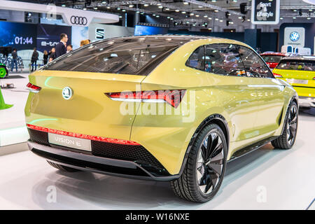 Poznan, Poland, March 2019 Skoda VISION E concept prototype car, Poznan International Motor Show purely electrically driven Skoda concept Stock Photo