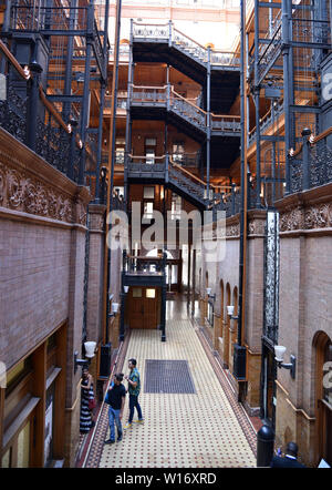 LOS ANGELES, CA/USA  - SEPTEMBER 25, 2018: Los Angeles, CA - January 19, 2018: Historic Bradbury Building Lobby, a popular tourist destination and fil Stock Photo