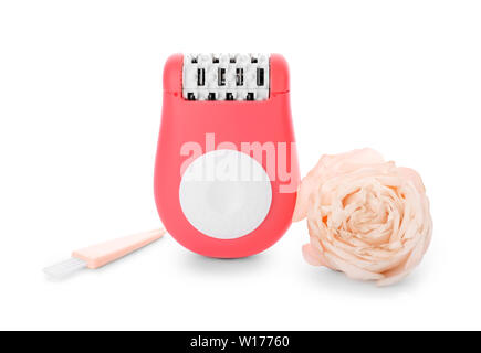 Modern epilator on white background Stock Photo