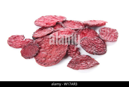 Tasty beet chips on white background Stock Photo