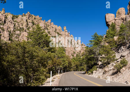 Organ pipe formation at Chiricahua National Monument in Southeastern Arizona is an area where the rocks are called 'organ pipe formation'. Stock Photo