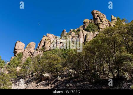 Organ pipe formation at Chiricahua National Monument in Southeastern Arizona is an area where the rocks are called 'organ pipe formation'. Stock Photo