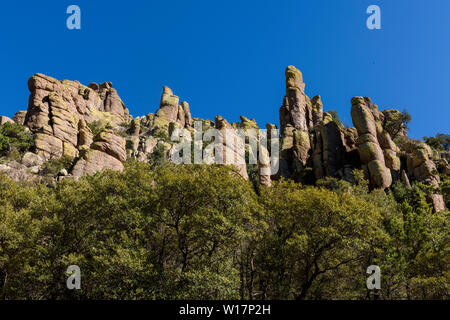 Organ pipe formation at Chiricahua National Monument in Southeastern Arizona is an area where the rocks are called 'organ pipe formation'. Stock Photo