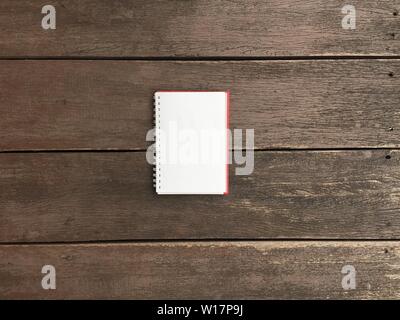 Blank Paper Notebook Brown Wooden Table Background Top View Copy