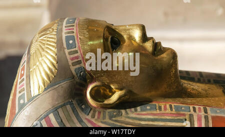 CAIRO, EGYPT- SEPTEMBER, 26, 2016: the gilded coffin of queen tuya in cairo Stock Photo