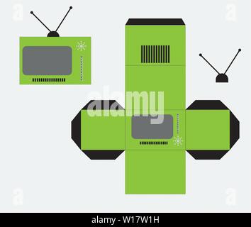 Mock up vintage television print on paper cut and glue Stock Vector