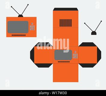 Mock up vintage television print on paper cut and glue Stock Vector