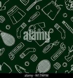 Tennis equipment doodle seamless pattern. Vector illustration background. For print, textile, web, home decor, fashion, surface, graphic design Stock Vector