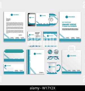 Corporate identity design with line elements. Business stationery - Vector Stock Vector