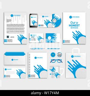 Blue corporate identity design with photo elements. Business stationery - Vector Stock Vector