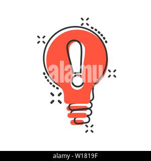 Problem solution icon in comic style. Light bulb idea vector cartoon illustration on white background. Question and answer business concept splash eff Stock Vector