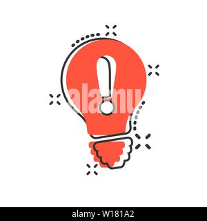 Problem solution icon in comic style. Light bulb idea vector cartoon illustration on white background. Question and answer business concept splash eff Stock Vector