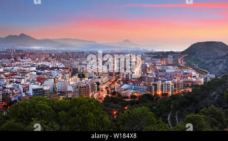 Skyline of Alicante at night in Spain. Stock Photo